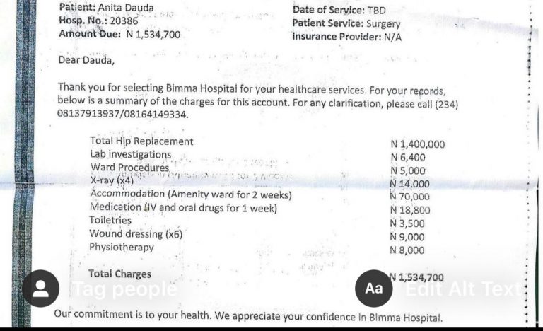 Read more about the article RADi paid in the sum of N1,534,700 for Anita’s medical bills